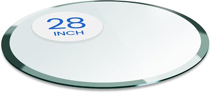 Dulles Glass 28 inch Round Glass Table Top - Tempered - 1/2" Thick Glass Surface, Safe Beveled Edge, Multipurpose for Dining Table, Patio, Coffee and End Table