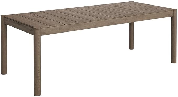MAKLAINE 7-Piece Outdoor Patio Dining Set, Solid Teak Wood, 89 Inch Rectangular Table, Weathered Gray Flint Finish, Woven Rope Chair Backrest, Removable Cushions, Non-Marking Foot Caps, Deck or Patio
