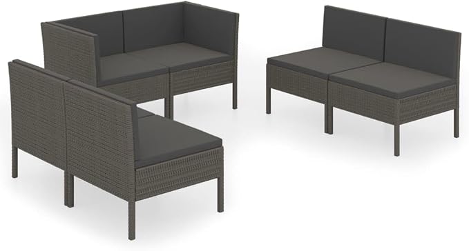 6 Piece Patio Lounge Set with Cushions,Patio Sofa,Outdoor Daybed,Outdoor Furniture Sets,Patio Seating,Patio Conversation Sets,Modern Set,Patio Furniture Set,Front Porch Furniture, Poly Rattan Gray