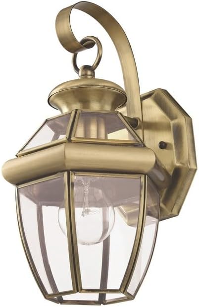 Livex Lighting 2051-01 Monterey 1 Light Outdoor Antique Brass Finish Solid Brass Wall Lantern with Clear Beveled Glass | Clear Beveled Glass; Solid brass construction