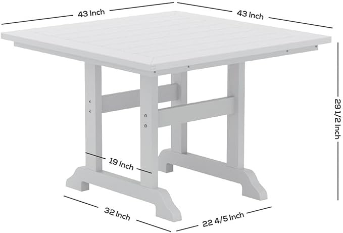 Costaelm Square Outdoor Dining Tables, 43'' Patio Table with Umbrella Hole for 4 Person, Balcony Outdoor Buffet Porch for Outside Lawn Porch Bistro Furniture, Weathered Wood