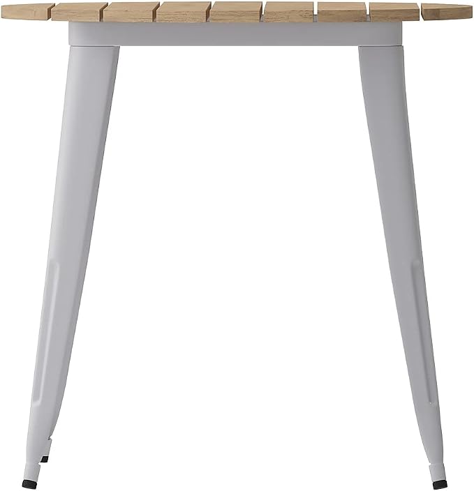 Flash Furniture Declan Commercial Outdoor Dining Table, All Weather Poly Resin Top with Steel Base, 30" Round, Brown/Silver
