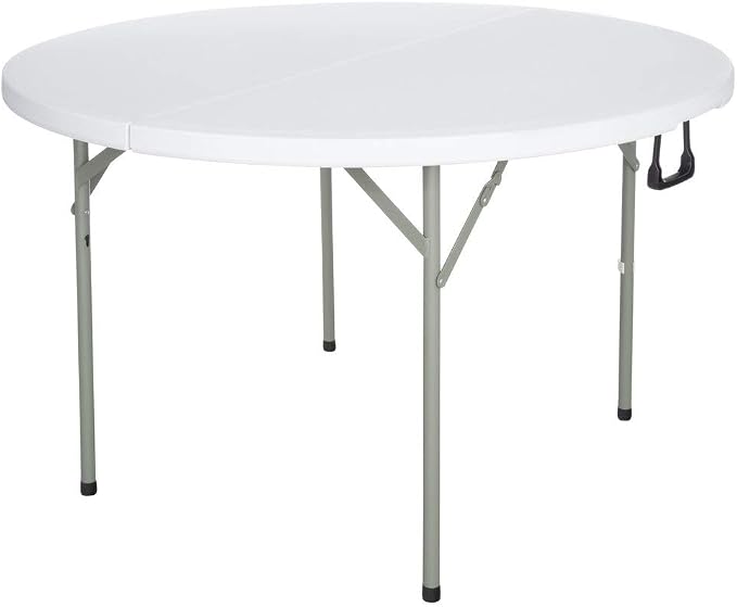 PRO&Family 48" Round Heavy Duty Granite White Plastic Bi-Folding Table Perfect for Indoor, Outdoor, Wedding, Restaurant, School, Hospital, Backyard, Garden, Office