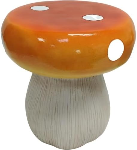 13.8" Mushroom Resin Stool, Novelty Fruit Side Table & Plant Stand, Whimsical Indoor Outdoor Garden Patio Decor, No Assembly Required (Orange Mushroom)