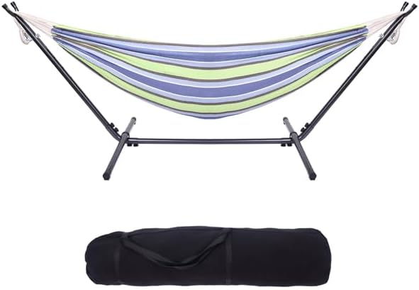 Double Hammock with Steel Stand for Outside,Portable Space Saving Heavy-Duty Steel Frame Hammock w/Portable Carrying Bag for Indoor Outdoor Patio Yard Camping,Easy Assembly,600 lbs Capacity (Green)