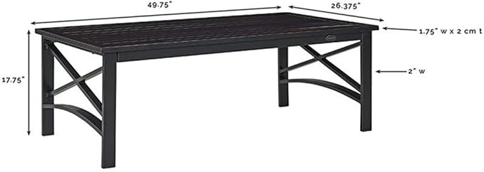 Afuera Living Coastal Metal Patio Coffee Table, 49.75" W x 26.38" D x 17.75" H, Oil Rubbed Bronze Finish, Weatherproof Rust-Protected Steel, Slatted Tabletop, Traditional Outdoor Balcony or Porch