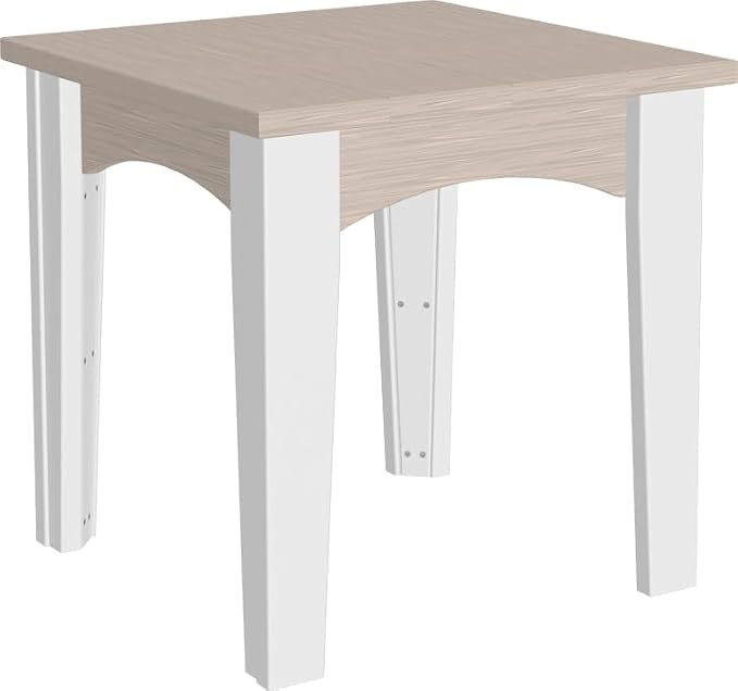 LuxCraft Island End Table – HDPE Poly Lumber Outdoor Side Table, Weatherproof Patio Accent Table, Low-Maintenance Porch Furniture (Birch & White)