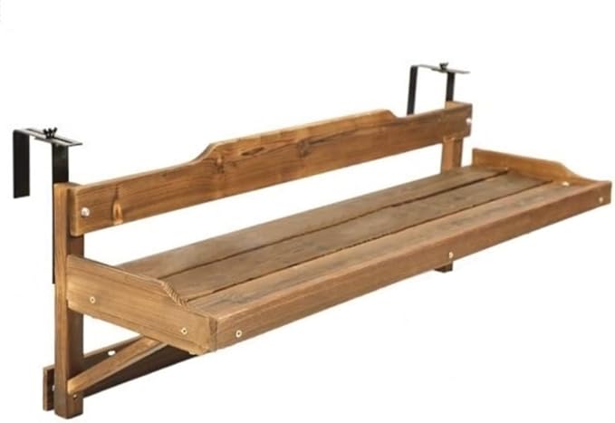 Wood Balcony Railing Table & Hanging Planter Shelf - Rectangular, Rustic, 1 Shelf, Heavy Duty, Weatherproof, Supports Up to 100 lbs
