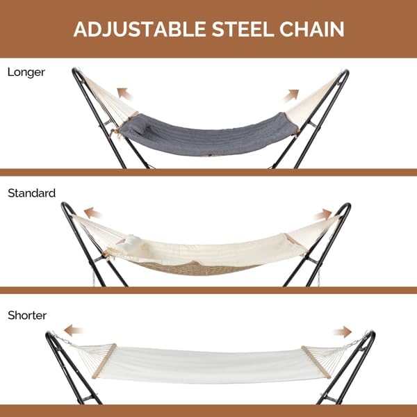 Hammock with Stand, Quilted Pad & Pillow, 76.8 x 55.1in Bed (Beige) | Anti-Rust Iron Frame, Adjustable Steel Chains