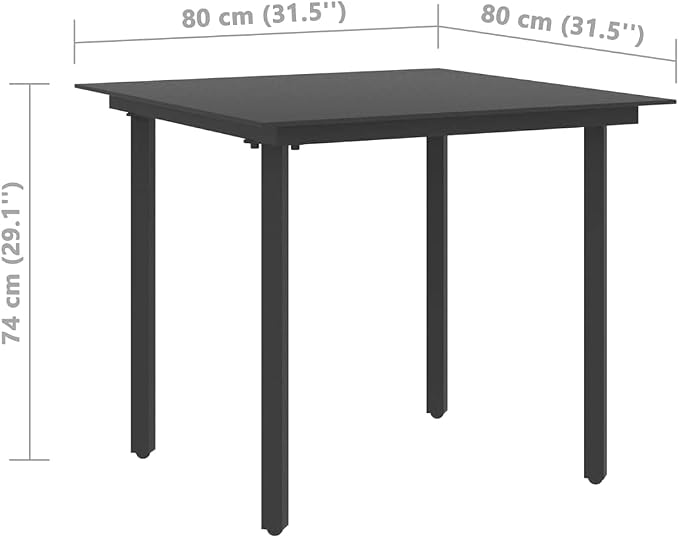 3 Piece Patio Dining Set, Small Outdoor Table and Chairs with Glass Top and 2 Black PVC Rattan Bistro Chairs for Backyard, Garden, Balcony, Porch