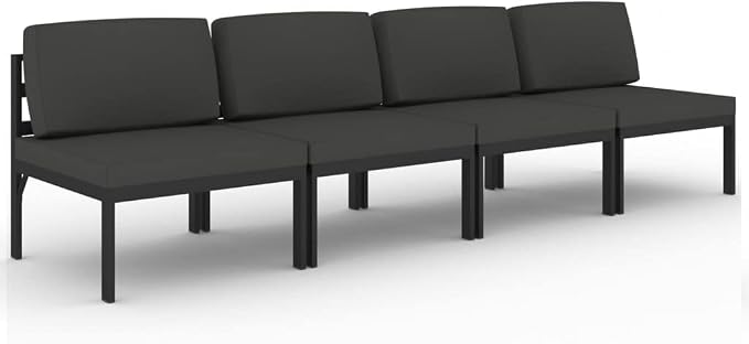 4-Seater Patio Sofa with Cushions, Modular Aluminum Outdoor Sectional Furniture Set, Anthracite Grey Garden Lounge Couch for Backyard, Deck, and Porch