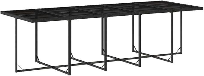 14-Seater PE Rattan Patio Dining Set | Features a rectangular tempered glass table and stackable black and cream white chairs for backyard gatherings.
