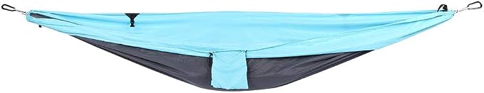 Breathable Hanging Chair Bed, 260x140cm Dual Use Portable Hammock Swing, Garden Hammock with Steel Buckle for Camping Courtyard Corridor Outdoor (Blue Gray)