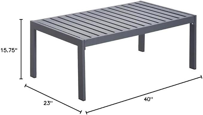 Afuera Living Modern Outdoor Coffee Table, 40 x 23 x 15.75 Inches, Gray Gunmetal Finish, Weather-Resistant Slatted Top, Durable Metal Frame, Contemporary Design for Patio or Backyard Spaces