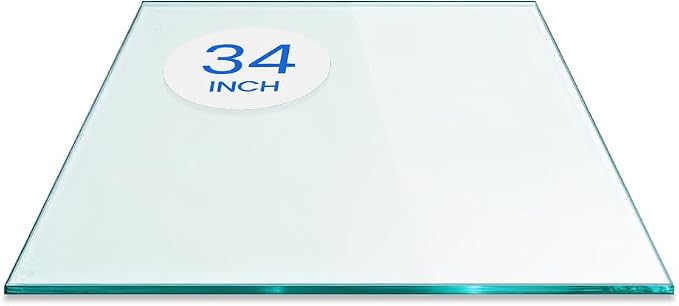 Dulles Glass 34 inch Square Glass Table Top - Tempered - 1/2" Thick Glass Surface, Safe Flat Polished, Eased Corners, Multipurpose for Dining Table, Patio, Coffee and End Table