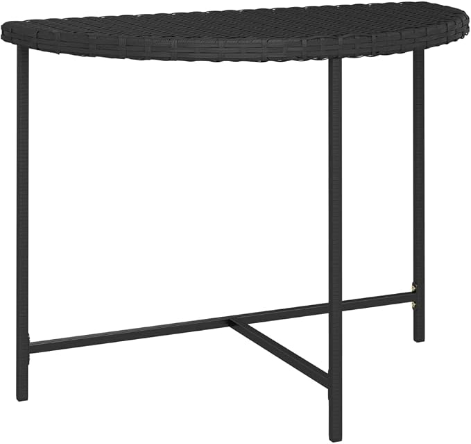 Wicker Half-Moon Patio Table, Half-Round Rattan Bistro Table, Black 39.4"x19.7"x29.5" Poly Rattan, -282