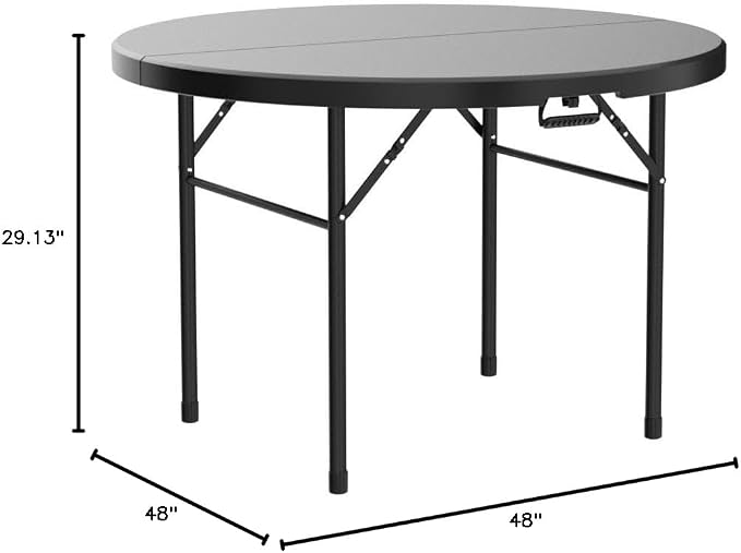 YITAHOME 48 Inch Round Folding Table for Outdoor/Indoor, Heavy Duty Folding Plastic Table w/Thick Table Top and Sturdy Metal Frame, Ideal for Party Picnic Camping BBQ Events, Black