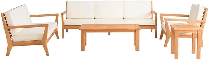 Linon Barlow Solid Teak Outdoor 18" High Coffee Table in Natural Oil Finish