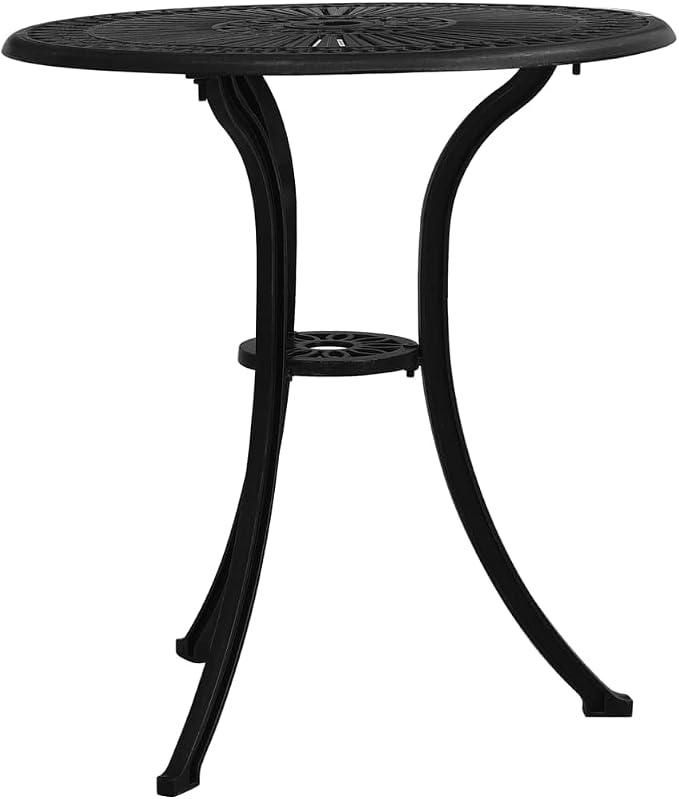 24.4" Square Cast Aluminum Garden Table Black Geometric Pattern Outdoor Side Table for Patio Balcony Dining or Coffee, Matte Finish Compact 4-Person Bistro Furniture