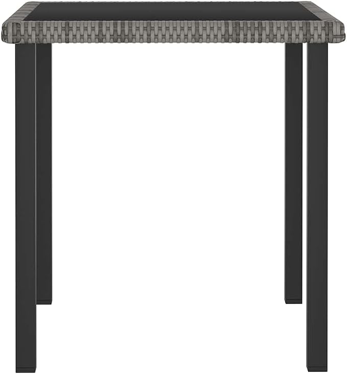 vidaXL Garden Dining Table, Patio Table with Glass Top, Garden Table, Garden Furniture for Front Porch Deck Lawn Backyard, Modern, PE Rattan Gray