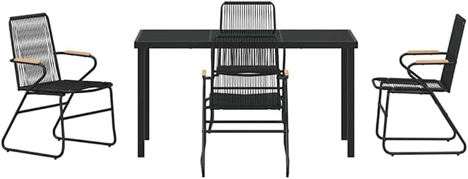 Afuera Living 5 Piece Patio Dining Set, Powder-Coated Steel, Black Finish, Rectangular Table with 4 Seats, UV-Resistant Durable Outdoor Furniture for Garden or Patio Dining