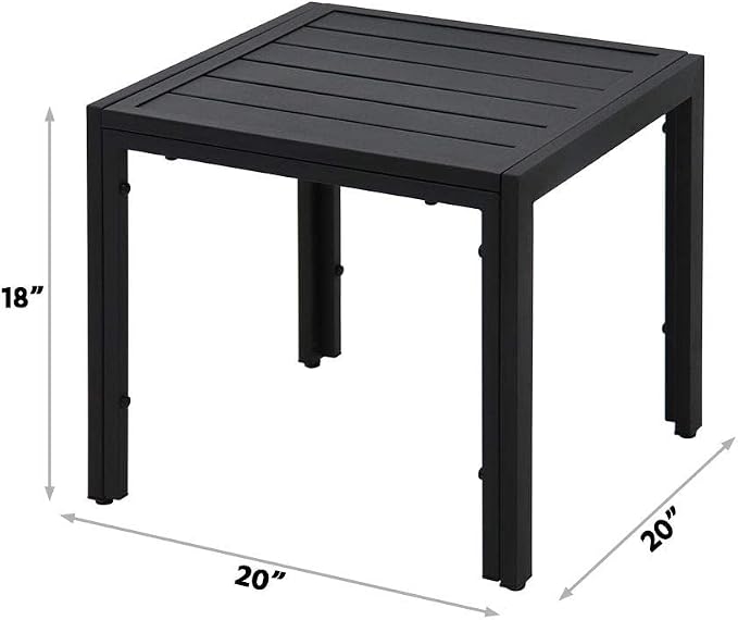ABBLE Outdoor End Table, Patio Steel Slat Square Side Table, Small End Table for Bedroom, Living Room, Office, Café, Garden, Poolside, Backyard - Black