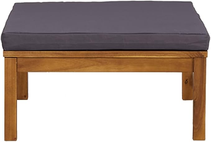 3 Piece Patio Conversation Sofa Set with Dark Gray Cushions, Acacia Wood Patio Furniture Set with Middle Sofa, Coffee Table, Footrest for Porch, Deck, Backyard,-419