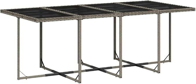 13-Piece Garden Dining Set for 12 People, Outdoor Poly Rattan Patio Furniture with Tempered Glass Tabletop and Cushioned Chairs, Grey