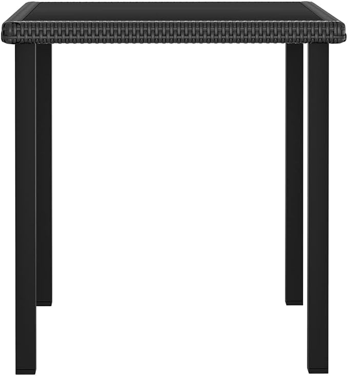 vidaXL Outdoor Dining Table, Patio Table with Glass Top, Garden Table, Garden Furniture for Front Porch Deck Lawn Backyard, Modern, PE Rattan Black