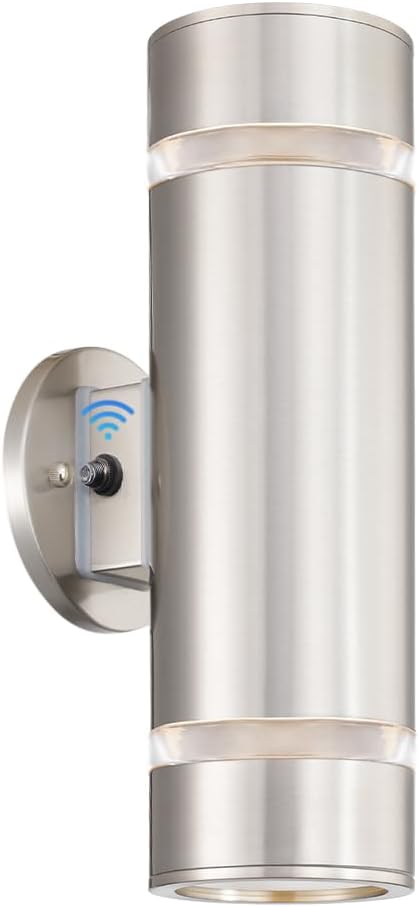 13" Stainless Steel Cylinder Dusk to Dawn Outdoor Wall Sconce | E26 Base,UL listed,Brushed Nickel Up and Down Lights Outdoor Exterior Lighting Fixture for House Garage Patio Porch Garden