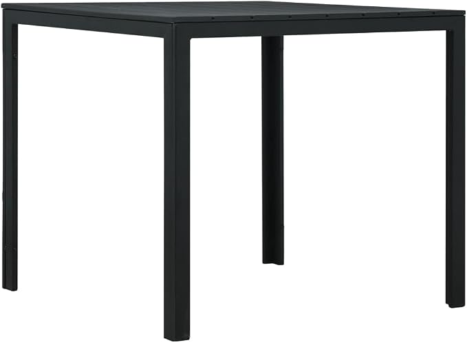 Black HDPE Steel Square Coffee Table, 30.7x30.7x29.1 in, Durable Outdoor Patio Side Table for Garden, Balcony, Living Room Furniture