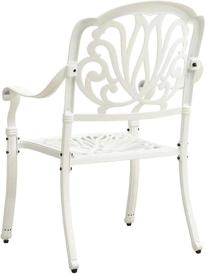 5 Piece Bistro Set Cast Aluminum White | Outdoor Dining Set, Weather-Proof, Umbrella Hole, Patio Balcony Use
