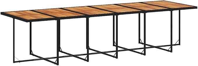 17-Piece Garden Dining Set with Large Rectangular Table Chairs and Stools, Modern PE Rattan and Acacia Wood Outdoor Furniture for Patio and Terrace, Black