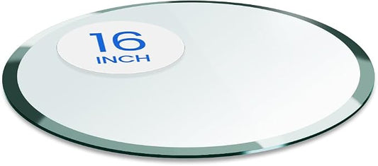 Dulles Glass 16 inch Round Glass Table Top - Tempered - 1/2" Thick Glass Surface, Safe Beveled Edge, Multipurpose for Dining Table, Patio, Coffee and End Table