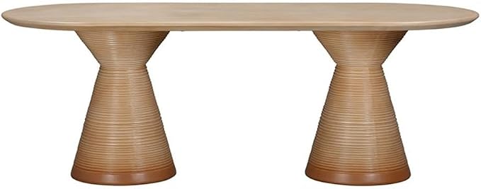 Pemberly Row Oval Stone Dining Table, Terracotta Finish, 86.8 in x 36.3 in x 30.5 in, Indoor/Outdoor Use, Concrete Construction, Seats 8, Midcentury Style Patio or Dining Room Table