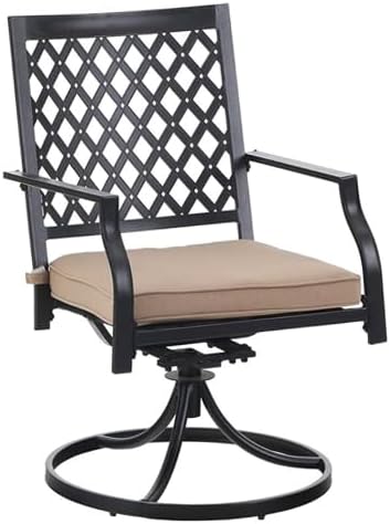 PHI VILLA Patio Dining Set for 4, Swivel Chairs& Metal Table | 37" Metal Table w/ Umbrella Hole&Swivel Wrought Iron Chairs with Cushions, Outside Furniture for Patio,Deck,Yard,Porch