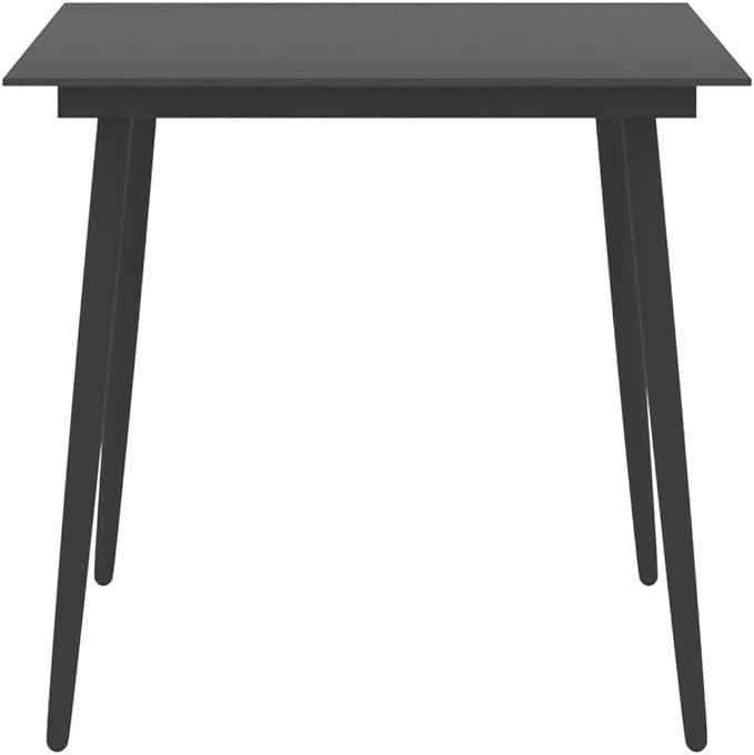 31.5 Inch Square Outdoor Dining Table, Modern Patio Garden Furniture with Synthetic Glass Top and Durable Powder-Coated Steel Frame, Black for Backyard