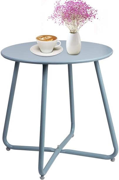 Side Table Anti-Rust Metal Outdoor End Table, Small Round Tables for Garden Balcony Yard, Blue