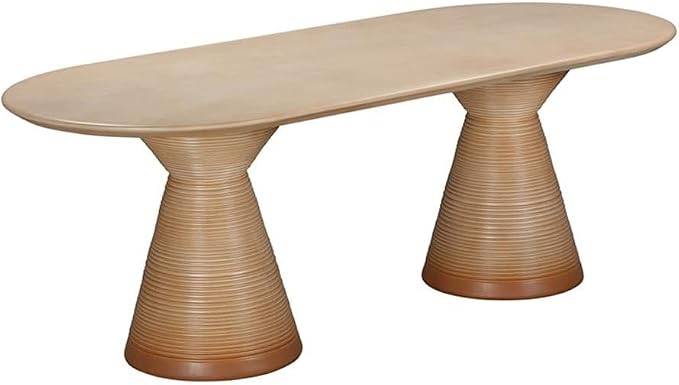 Pemberly Row Oval Stone Dining Table, Terracotta Finish, 86.8 in x 36.3 in x 30.5 in, Indoor/Outdoor Use, Concrete Construction, Seats 8, Midcentury Style Patio or Dining Room Table