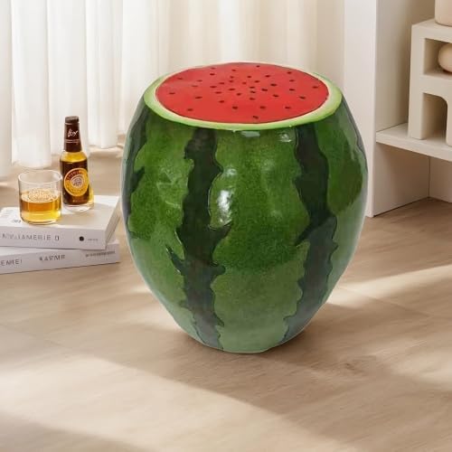 13.4" Watermelon Resin Stool, Novelty Fruit Side Table & Plant Stand, Whimsical Indoor Outdoor Garden Patio Decor, No Assembly Required (Red Watermelon)