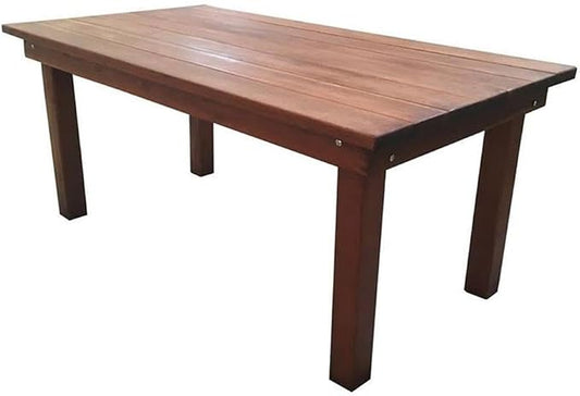 Afuera Living 84" Farmhouse Solid Redwood Patio Dining Table, Mission Brown Stain, Weather-Resistant, Easy Assembly, Umbrella-Ready, 31.5" H x 38.5" W, Outdoor Use