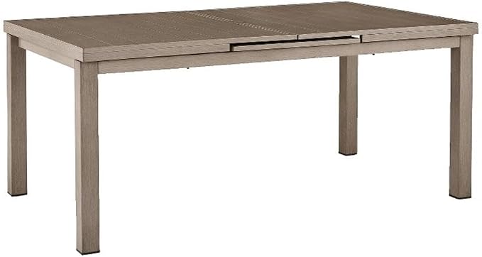 BOWERY HILL Outdoor Rectangular Aluminum Dining Table, Light Brown Finish, 71-94 in Expandable Design, Durable Wood-Look Paint, Stainless Steel Hardware, Patio Furniture for 10-Person Dining Use