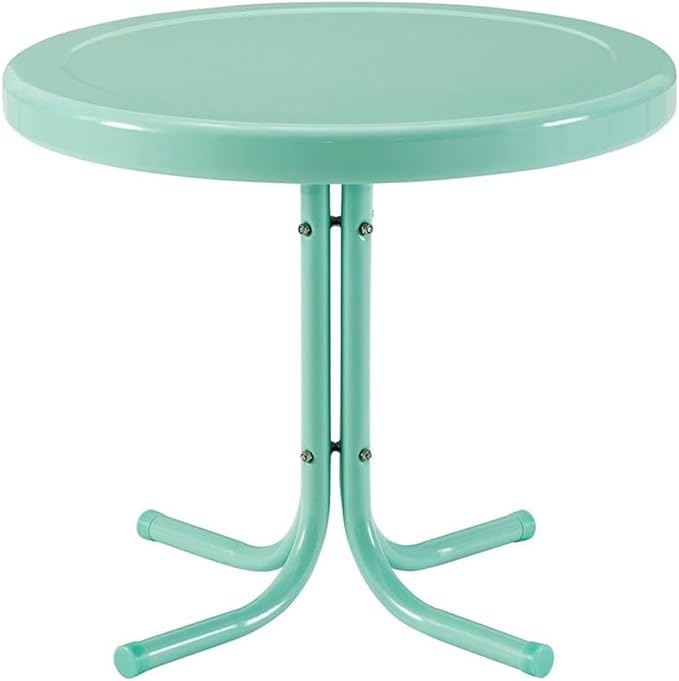 Pemberly Row Modern Steel Patio End Table, Aqua Gloss Finish, 22 in x 22 in x 18.9 in, Retro Weatherproof Powder-Coated Metal Table for Outdoor, Balcony, or Porch Use