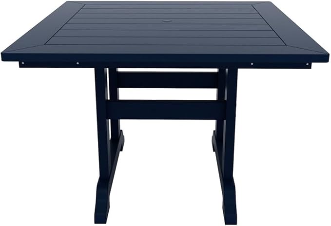 Costaelm Square Outdoor Dining Tables, 43'' Patio Table with Umbrella Hole for 4 Person, Balcony Outdoor Buffet Porch for Outside Lawn Porch Bistro Furniture, Navy Blue