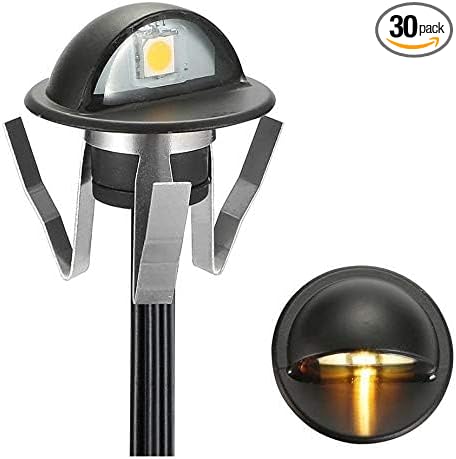 Pack of 30 Warm White Low Voltage LED Deck Lights kit Φ1.38 Outdoor Garden Yard Decoration Lamp Recessed Landscape Pathway Step Stair Warm White LED Lighting, Black