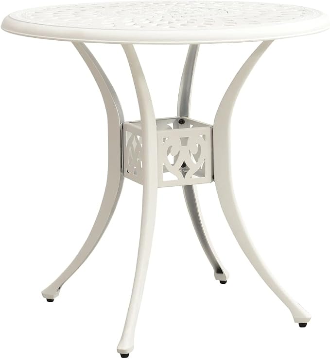 Patio Table White 30.7"x30.7"x28.3" Cast Aluminum, Outdoor Dining Table, Outdoor Patio Table, Outdoor Bar Table, Bistro Table for Patio Balcony Proch Poolside