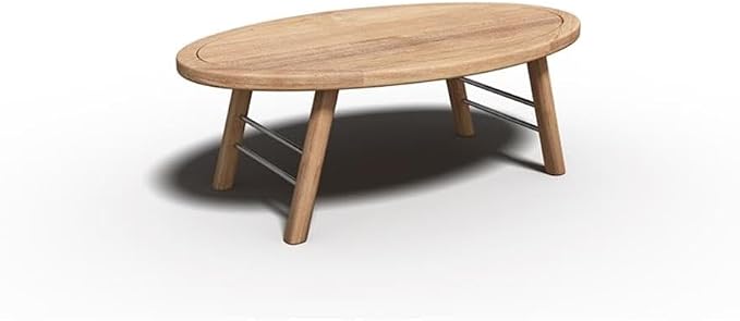 Pemberly Row Contemporary Oval Outdoor Coffee Table, Premium Teak Wood, Hand-Sanded Finish, Slatted Top, Mid-Century Design, Durable Patio Furniture for Garden, Deck, or Porch Use