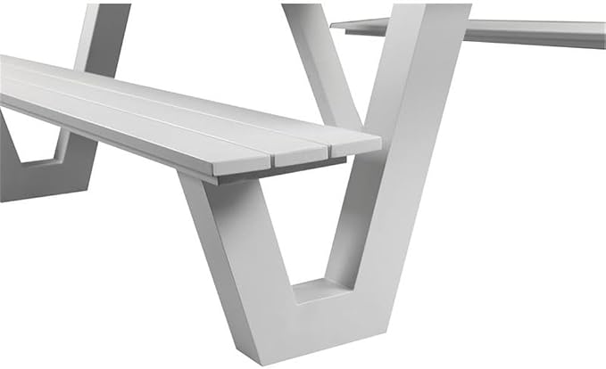Pemberly Row Contemporary Aluminum Outdoor Picnic Table, White Finish, Durable Low Maintenance Aluminum and Polyresin Frame, Modern Style Patio Dining Table for 10