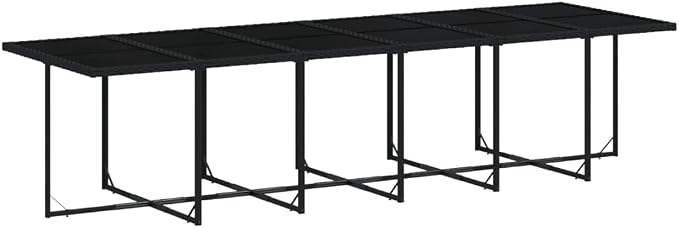 17 Piece Patio Dining Set with Cushions Black Poly Rattan Outdoor Furniture for 12 People Garden Aluminum Table Heavy Duty UV Protection Foldable Chairs