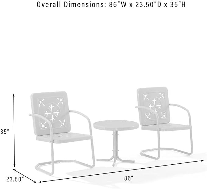Crosley Furniture Azalea 3-Piece Vintage Outdoor Chair and Side Table Set, Retro Metal Patio Conversation Sets, Coral Gloss